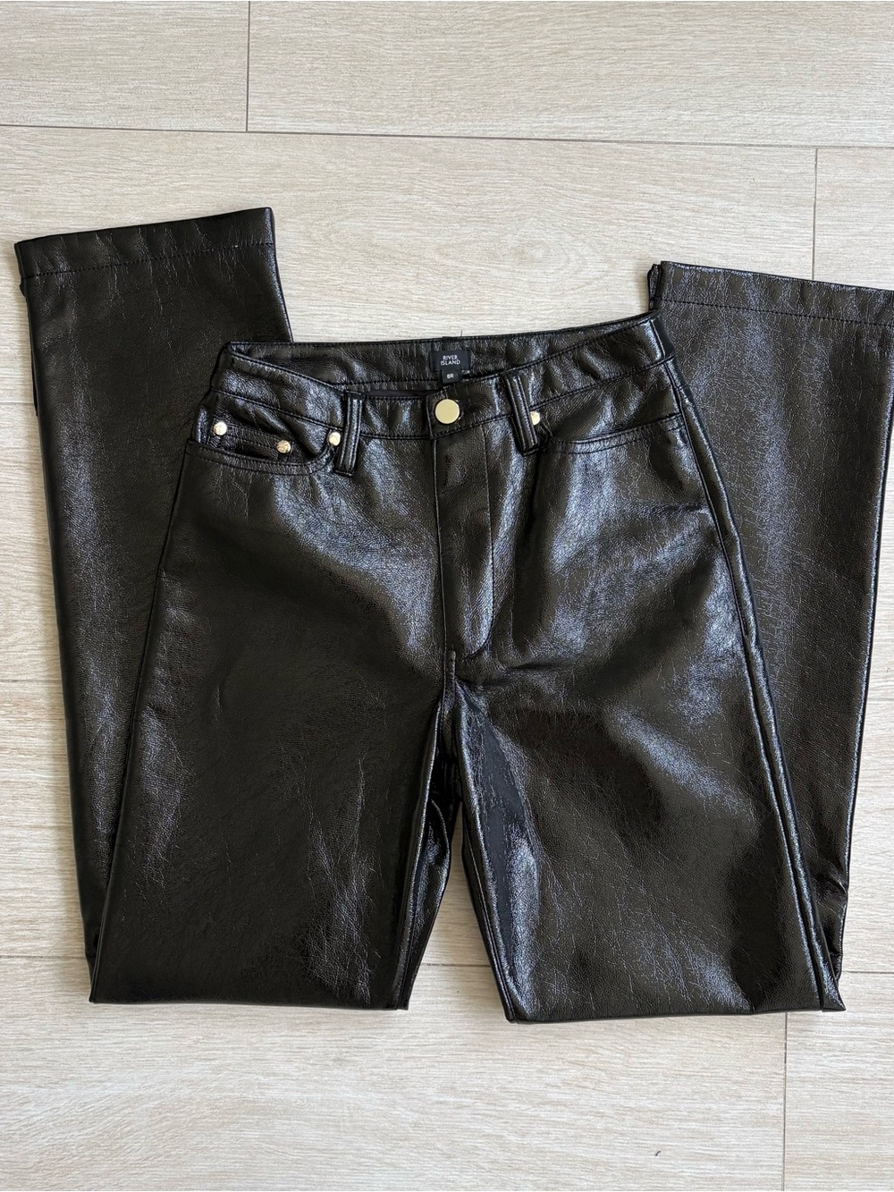 River Island Black Faux Leather Straight Leg Pants
